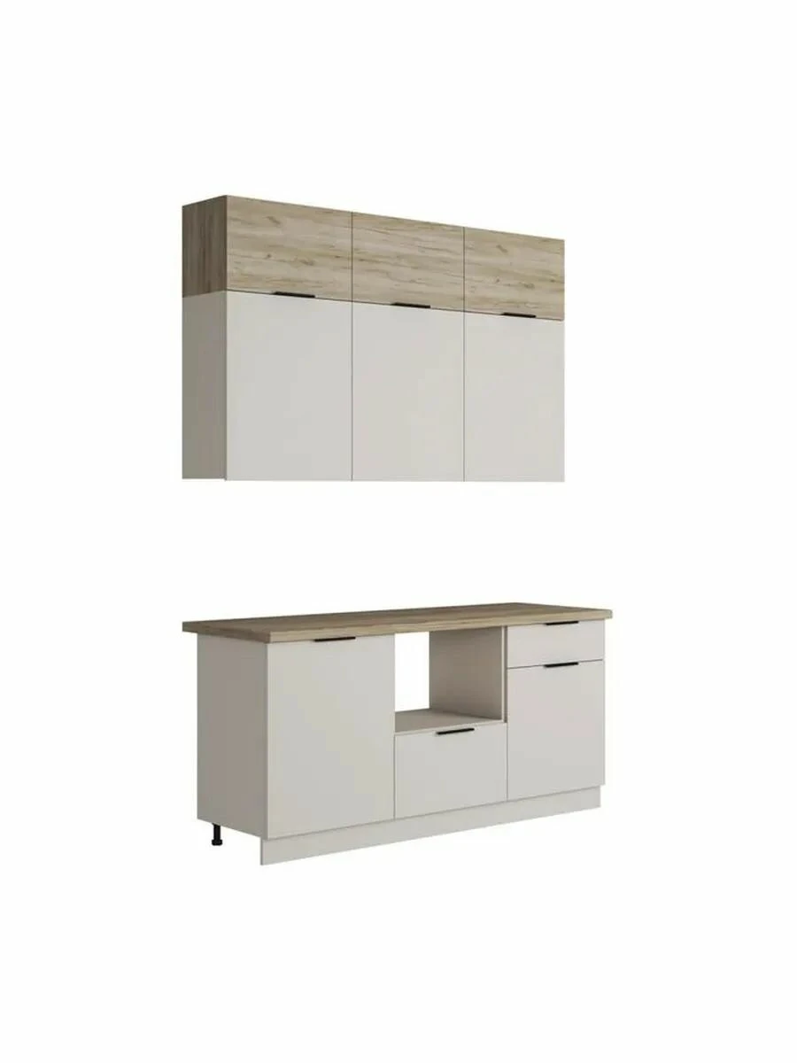 Кухонный гарнитур Бохо 1.8 м, мебель для дома и кухни, Кашемир / дуб Крафт серый / столешница дуб Кера
