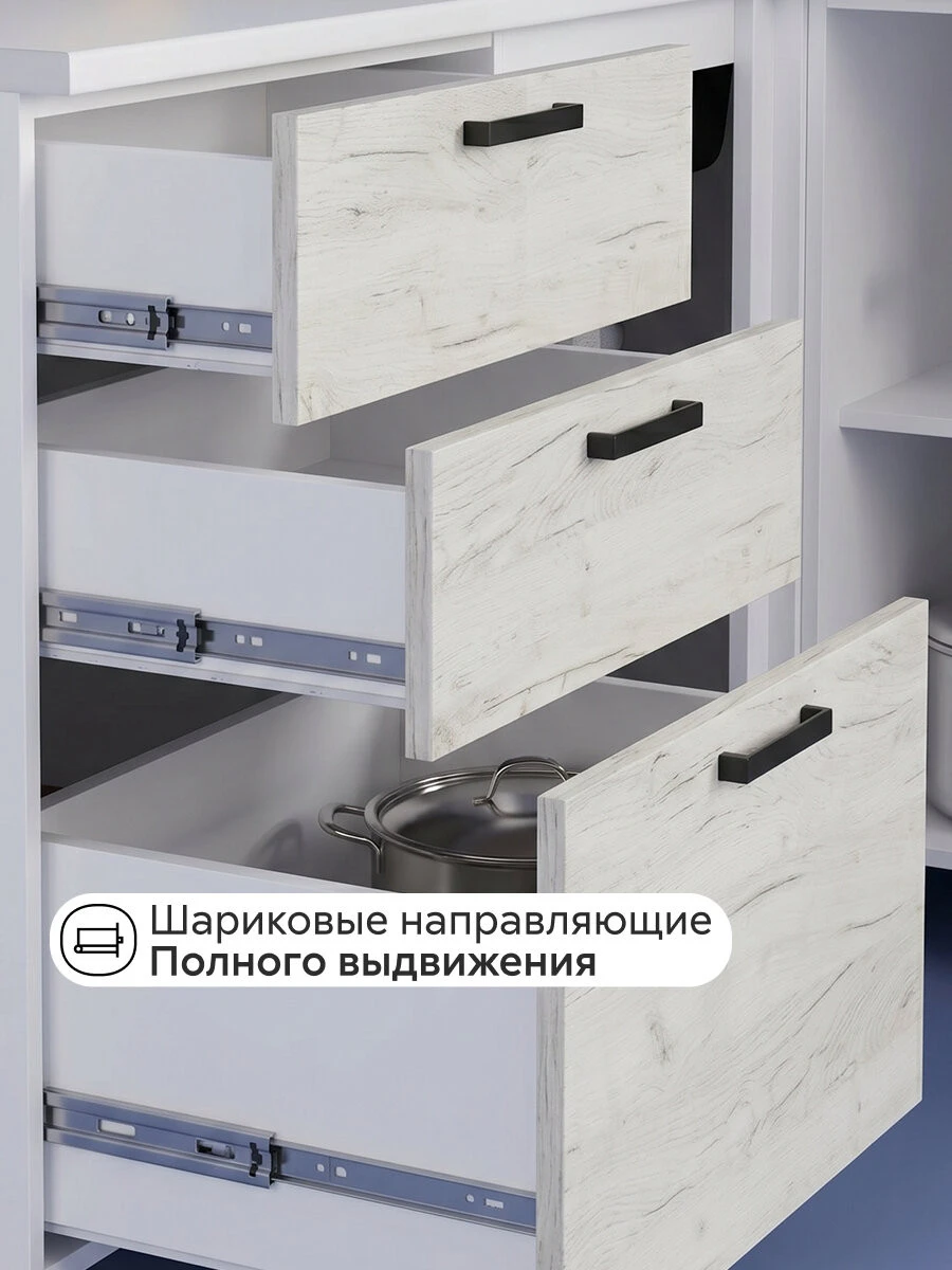 Модульная кухня угловая Ливта NEW №2, 1.6 х 2.0 м (дуб крафт белый)