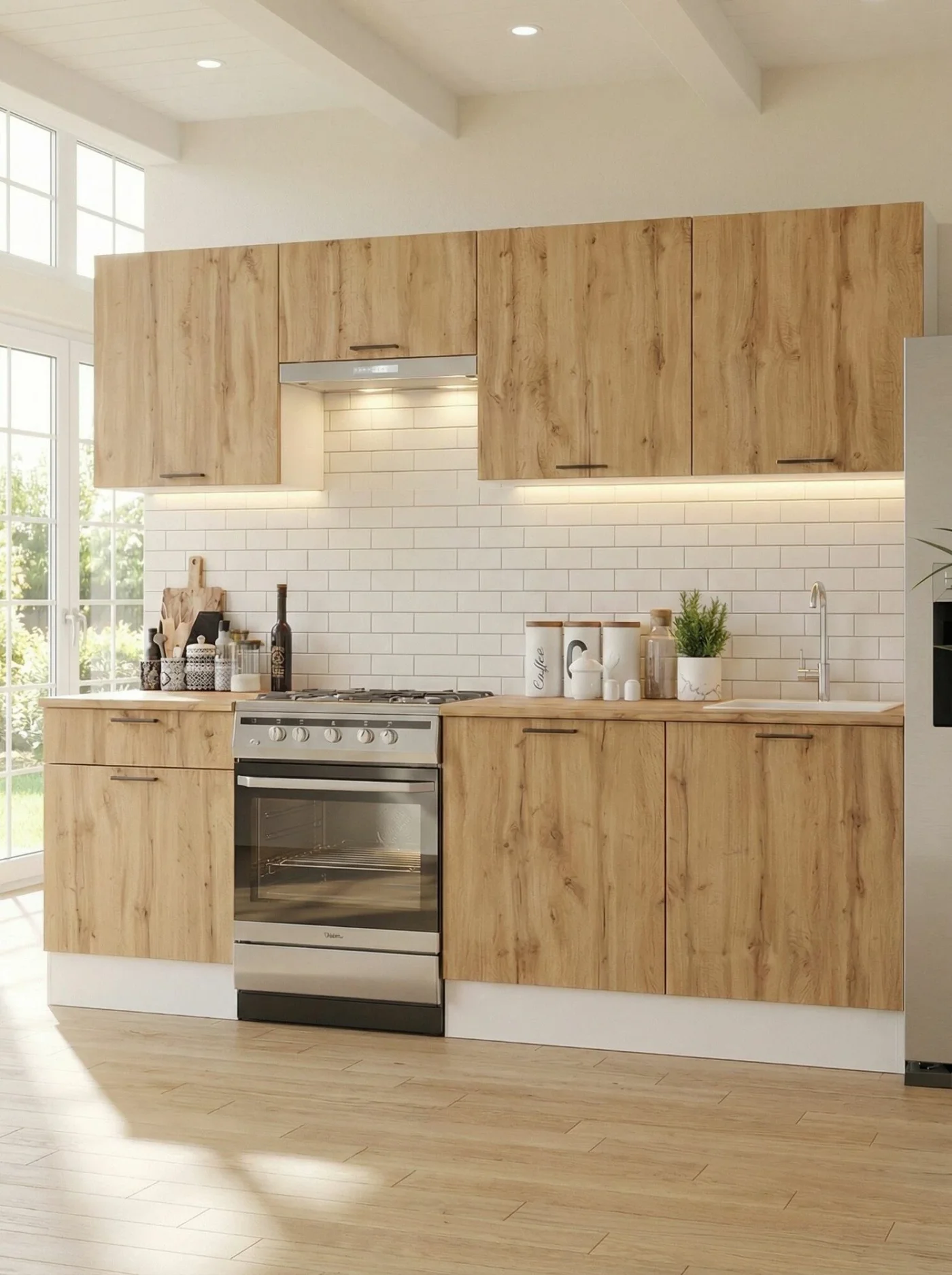 Кухонный гарнитур (кухня) Паола 2.4 Дуб вотан, столешница Дуб вотан 28 мм 2400х2160х600 мебельный РАЙ